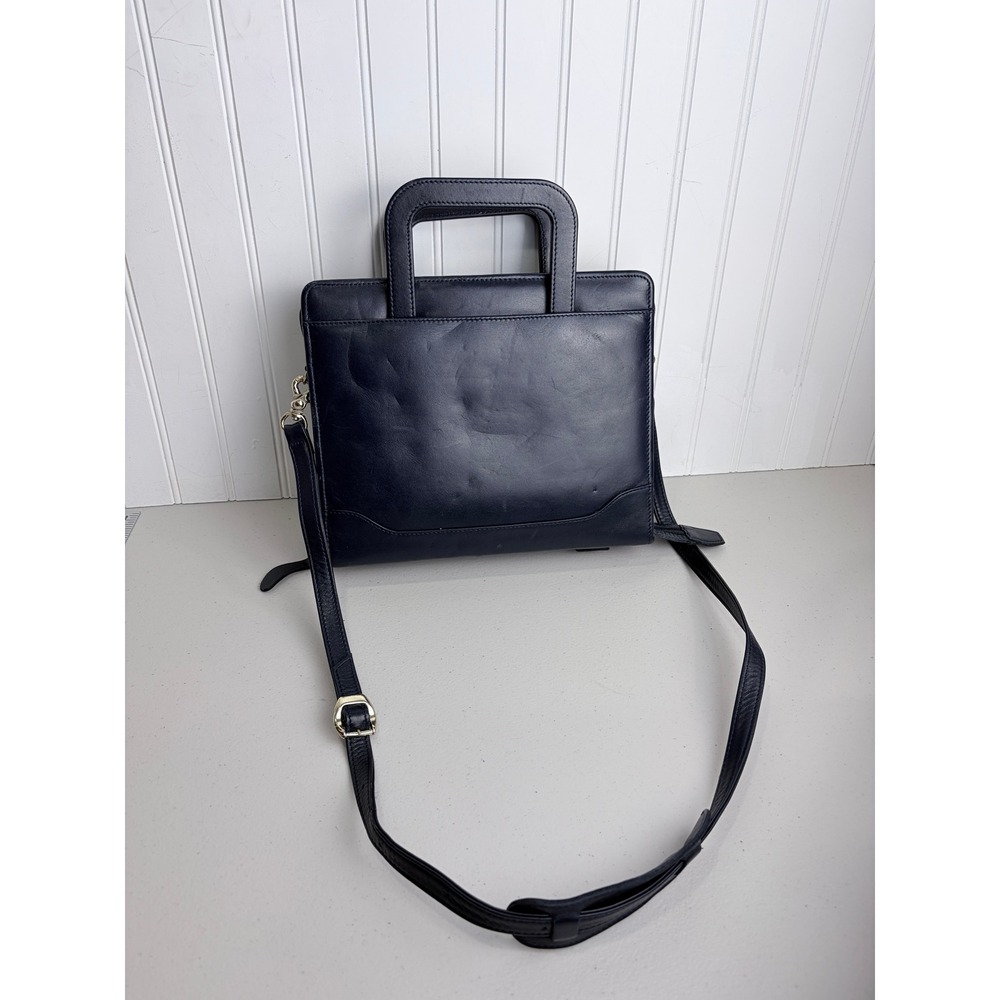 Vintage Franklin Quest Covey‎ Navy Leather Day Planner Bag 11580 Crossbody 90s